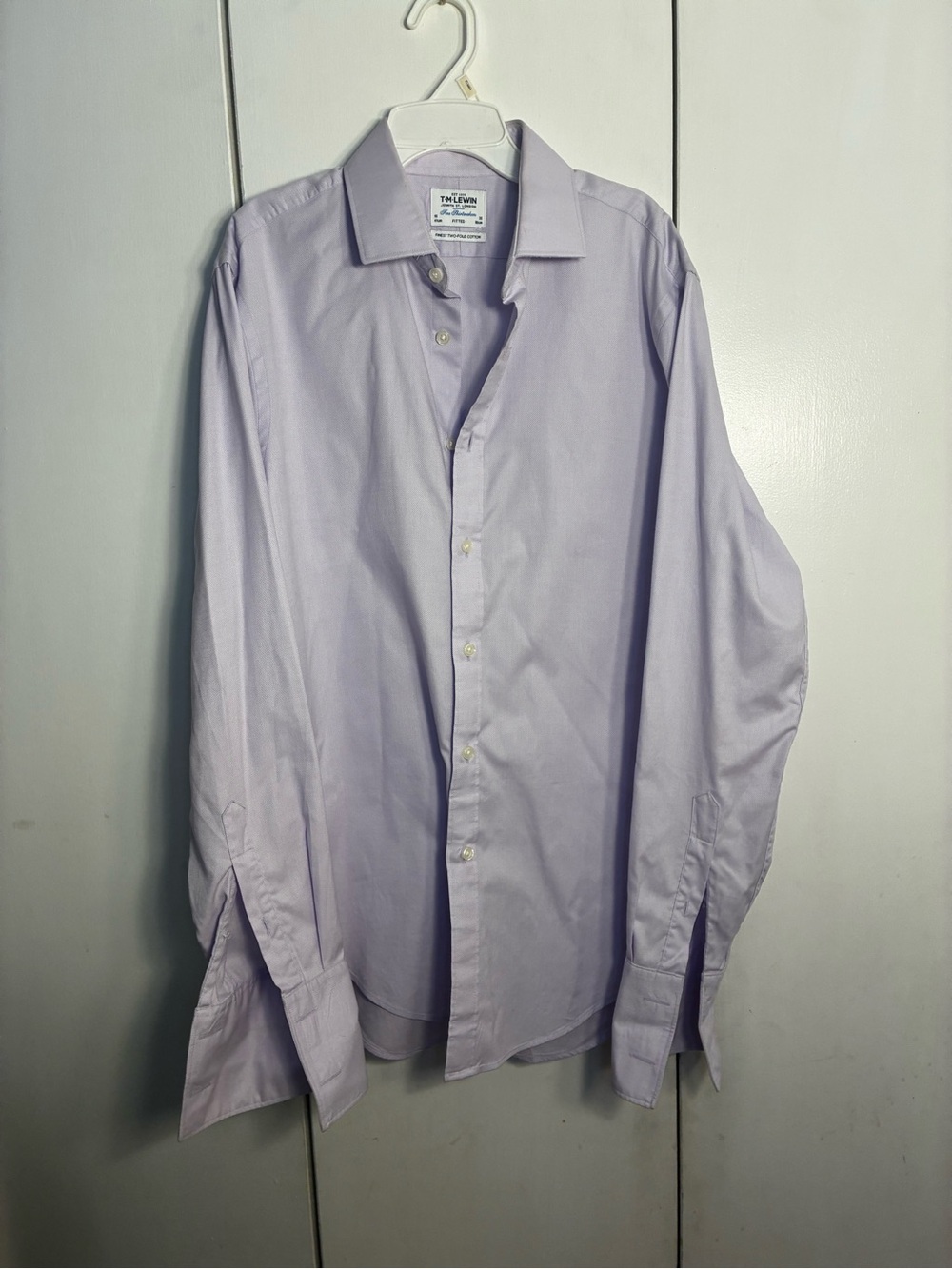 T.M.Lewin Shirt Men 16-35 Lavender Slim Fit Two Fold Cotton French Cuffs Career